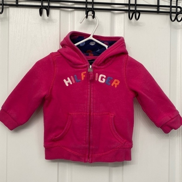 Tommy Hilfiger Full Zip Up Jacket Pink Logo Baby Girl 6-9M - Picture 1 of 9